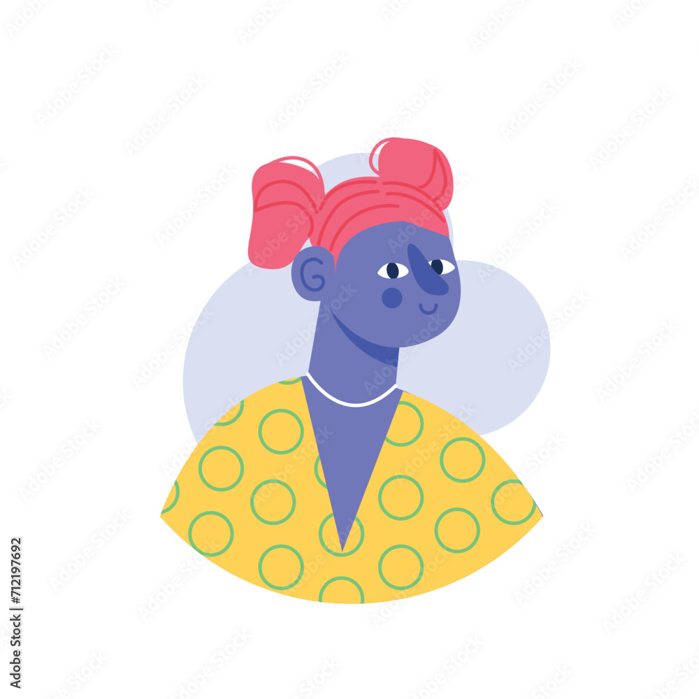Poster avatar of person in the colorful style. the cartoon design of the colorful girl avatar adds a playfu