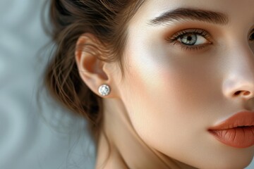 Close up of gorgeous woman with sparkling diamond earrings