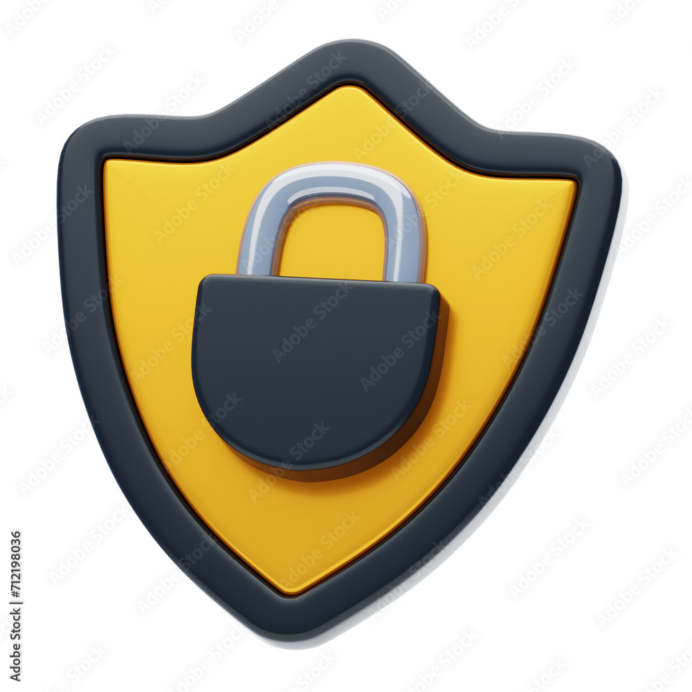 Poster 3d secure shield and padlock. 3d illustration, 3d element, 3d rendering. 3d visualization isolated o