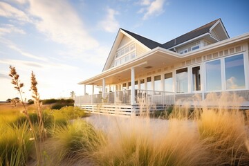 Fototapeta premium beachstyle cape cod house with dune grass