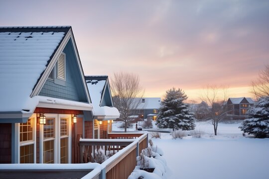 winter scene with snowcovered cape cod roof