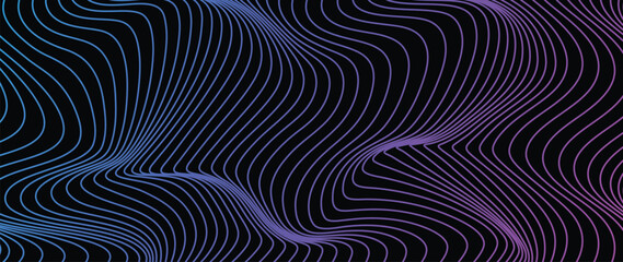 Fototapeta premium Futuristic cyberpunk style background vector. Geometric wireframe of distortion, curve, grid with blue,purple color. Retro graphic on black background for decoration, business, cover, poster, techno.