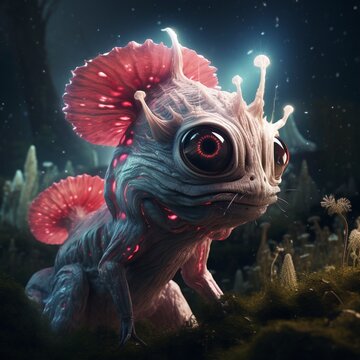 Unknown mysterious fictional alien animals image Generative AI