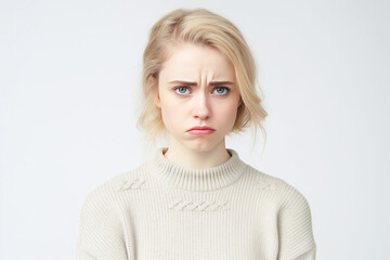 Naklejka premium Close-up of a young woman angry, screaming in a scandal, white background isolate.