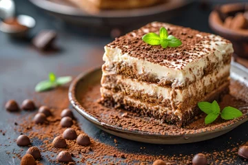 Fotobehang Italian dessert homemade background Tiramisu cake © The Big L