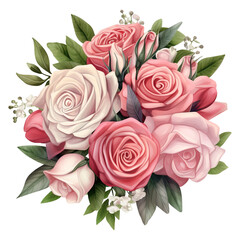 Bouquet of Pink Roses with Green Leaves. AI Generated Image