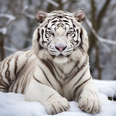Very nice snowy white siberian tiger image Generative AI