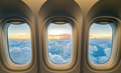 Fotobehang Variety of airplane windows with diverse scenes © The Big L