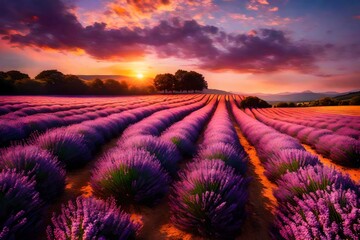 lavender field at sunset generated by AI technology