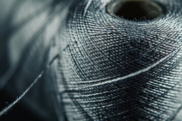 Macro background image of a gray silver sew thread spool s close up texture - Powered by Adobe