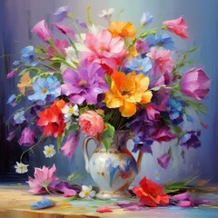 Wonderful oil painting colorful flowers image Generative AI