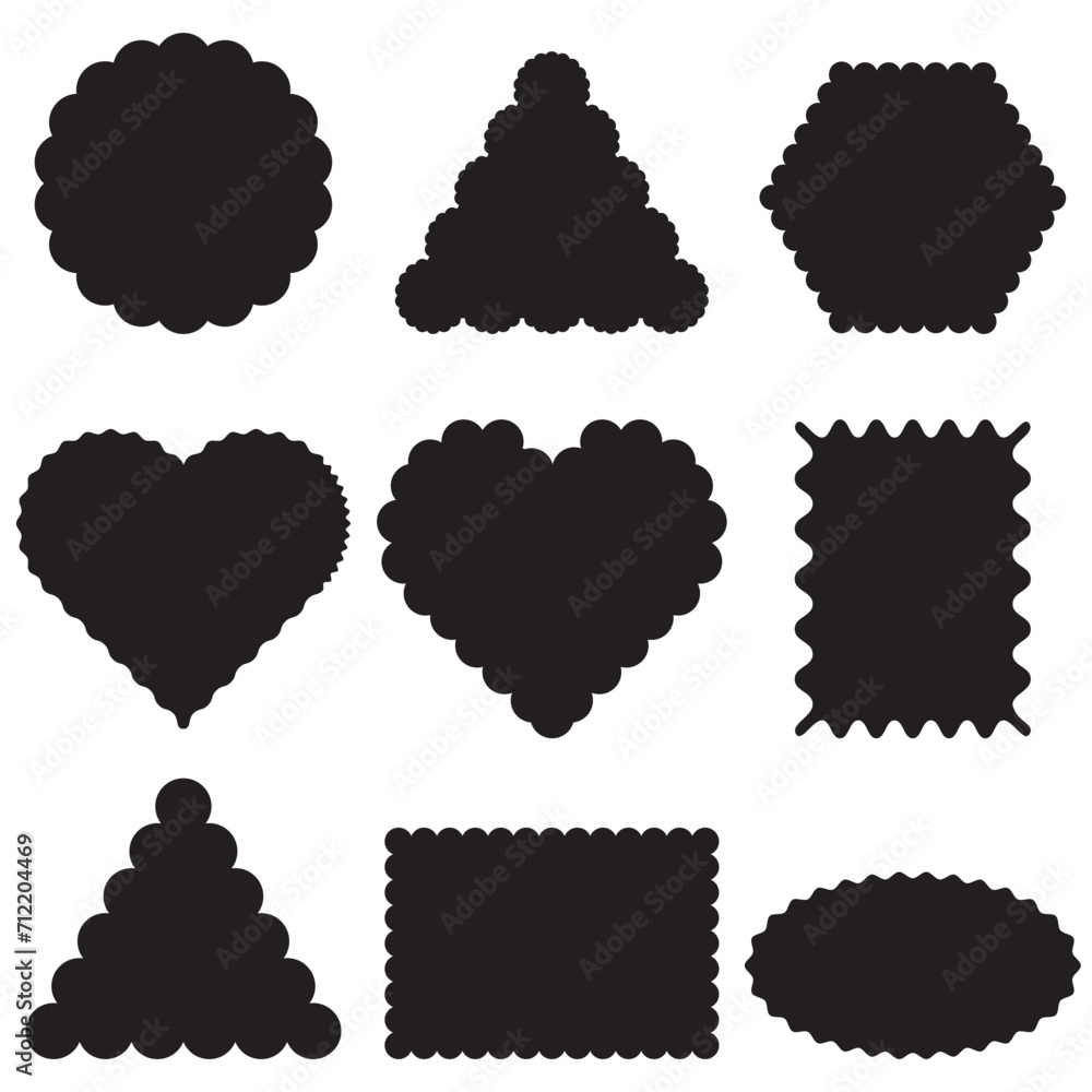 Poster set of icons. wavy edge rectangle, circle shapes, vector and icon on white background. set of zigzag