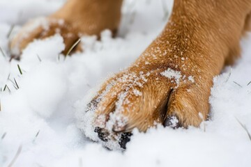 Using paw balm or petroleum jelly based product to safeguard dog s paws from snow s salt and chemical deicers - obrazy, fototapety, plakaty