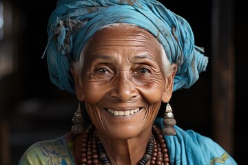 Close-up shot of an old woman smiling