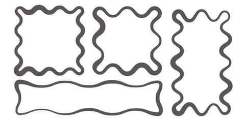 Y2k squiggle frame. Zigzag wavy border for story. Rectangle serrated retro groovy shapes set. Cute funky geometric posters for modern design. Vector aesthetic elements.
