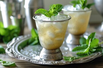 classic serving of mint julep cocktail - obrazy, fototapety, plakaty