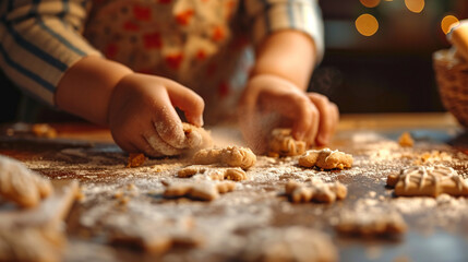 A child makes a cookie. Selective focus. Generative AI, - obrazy, fototapety, plakaty