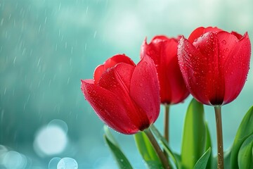 Fototapeta premium 水に濡れるカラフルな春のチューリップ写真（春爛漫・幻想的・色鮮やか・花言葉）