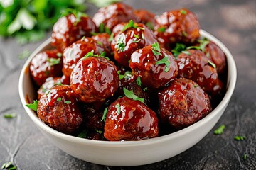 Crockpot meatballs in homemade barbecue sauce served in a bowl