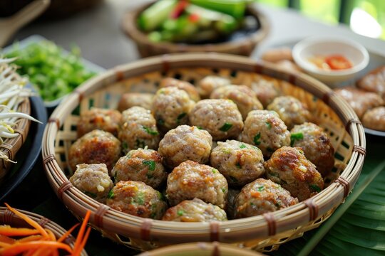 Food preparation involving minced beef and tapioca flour to make meatballs or bakso