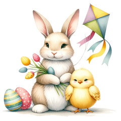Cute Watercolor Easter Bunny Clipart Illustration