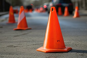 Traffic cones on orange road