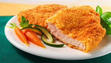 Putenschnitzel, paniert, Geflügel, Gemüse, möhren, 