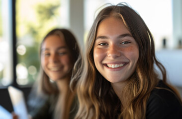 Fototapeta premium young women smiling at the camera in a conference room