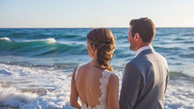 Seaside wedding bliss, waves crashing as a picturesque backdrop to an unforgettable ceremony