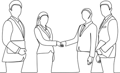 continuous line of big company business team handshake