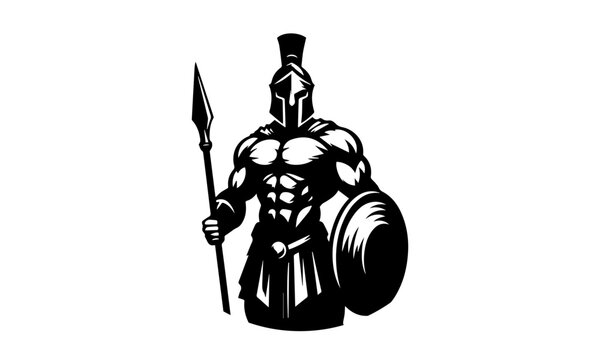 mascot warrior or spartan wearing a helmet logo ,black and white spartan logo , spartran mascot logo