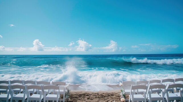 Seaside wedding bliss, waves crashing as a picturesque backdrop to an unforgettable ceremony