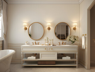 Modern bathroom with sinks and a large mirror