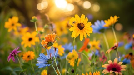 Wildflowers, buzzing bees, and a vibrant sun bring spring's lively spirit