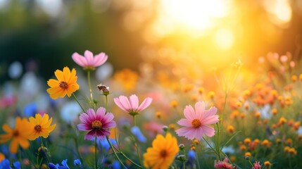 Obraz na płótnie Canvas Wildflowers, buzzing bees, and a vibrant sun bring spring's lively spirit