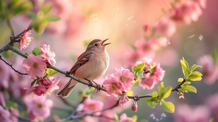 Singing birds, musical notes, and blossoming branches set a harmonious scene
