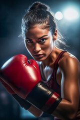 Determined female boxer ready for a match