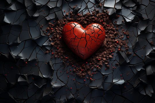 Generative AI image of a shattered heart concept