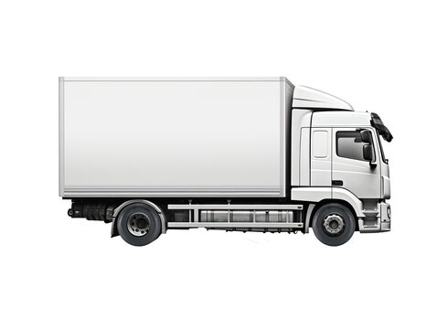 realistic, highly detailed picture of a white truck, side-view, black and white on white background -