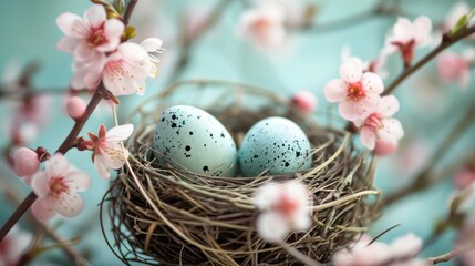 Tranquil scenes of nests, feathers, and delicate blossoms evoke Easter tranquility