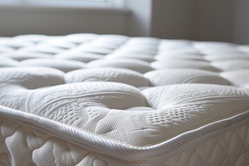 Single mattress in white with trim - obrazy, fototapety, plakaty