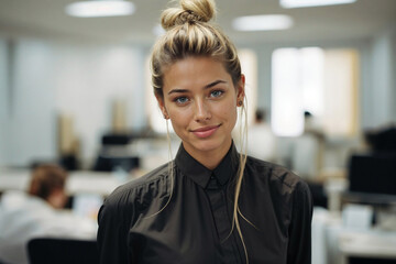 Obraz premium Generative AI image of smiling woman professional in office