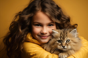 Generative AI image of a girl with her adorable cat
