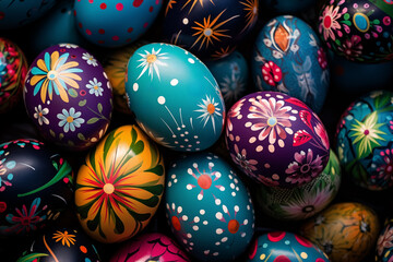 AI Generated Image of Full frame of beautiful dyed Easter eggs