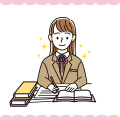 勉強をする女子学生のイラスト ベクター 素材