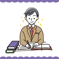 勉強をする男子学生のイラスト ベクター 素材