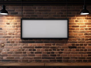 a white frame neck-up hanging from a brick wall