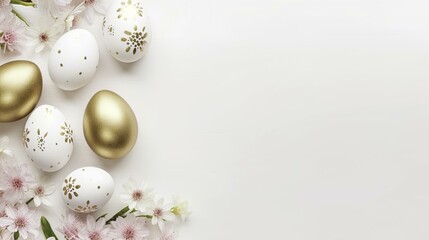 easter eggs and flowers on wooden background, Easter background, Easter holiday