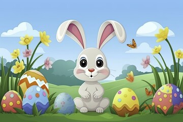 easter bunny and easter eggs, Easter background, Easter holiday