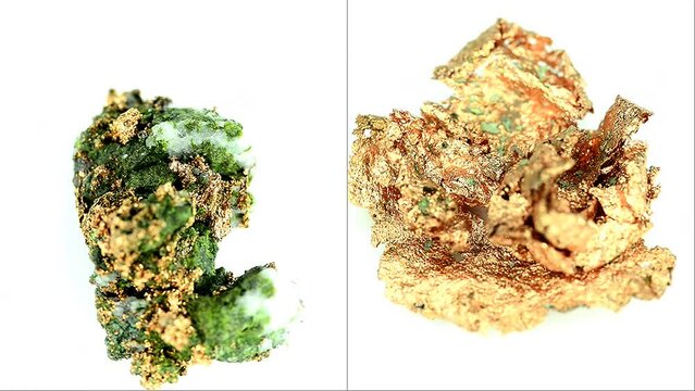 copper nuggets, closeup on a turn table
